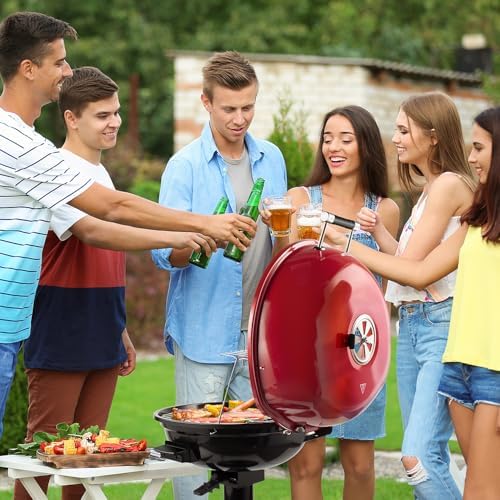 Electric Grill, Techwood Indoor/Outdoor Electric BBQ Grill, 1600W Portable Removable Stand Grill with Adjustable Heat & Drip Tray, Double Layer Design for Party, Patio & Backyard (Red)