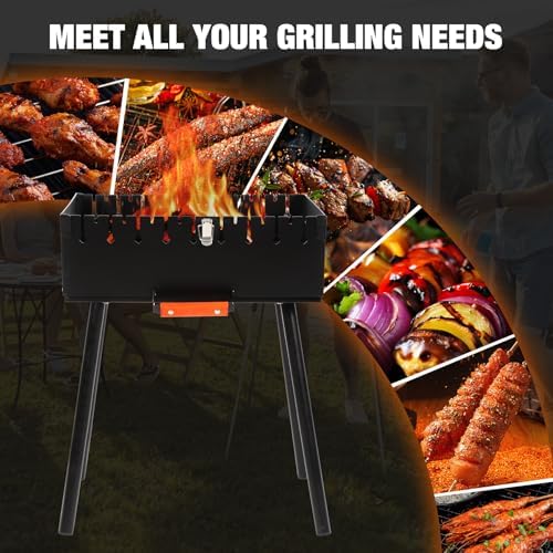 Portable Mangal Grill, Foldable Heavy Duty Charcoal BBQ Grill for Kabob, Kebab and Shashlik, Compact Case Design Tool-Free Assembly Outdoor Grill for Backyard Camping Travel and Hiking