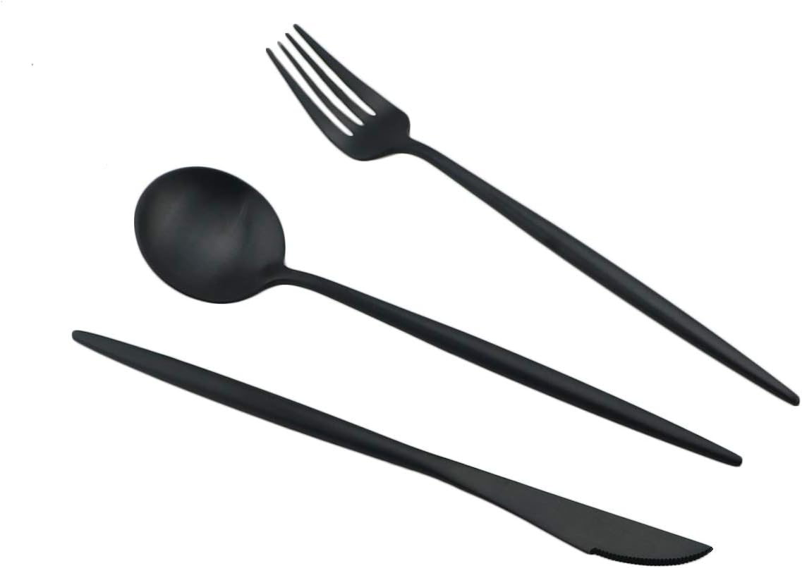 Gugrida Luxury Black Matte Portable 18/10 Stainless Steel Travel Flatware Sets of 7 Portable Camping Cutlery Set, Healthy & Eco-Friendly Flatware Set with Carrying Case for Travel or Camping