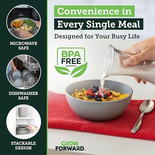 Grow Forward 24-piece Premium Wheat Straw Dinnerware Sets for 8 - Dinner Plates, Dessert Plates, Cereal Bowls - Unbreakable Microwave Safe Plastic Plates and Bowls Sets, RV, Kitchen Dishes - Feather