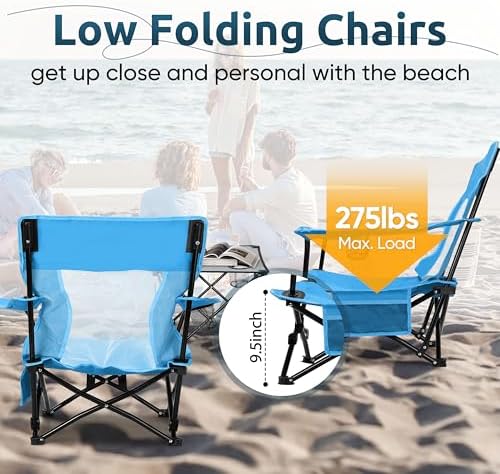 HaSteeL Low Beach Chairs, 3Pcs Folding Camping Chairs with Table - Blue