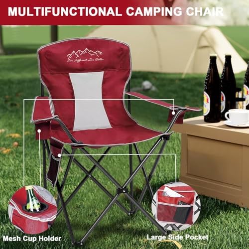 Camping Chairs Outdoor Portable Folding Chair with Mesh Back, Red