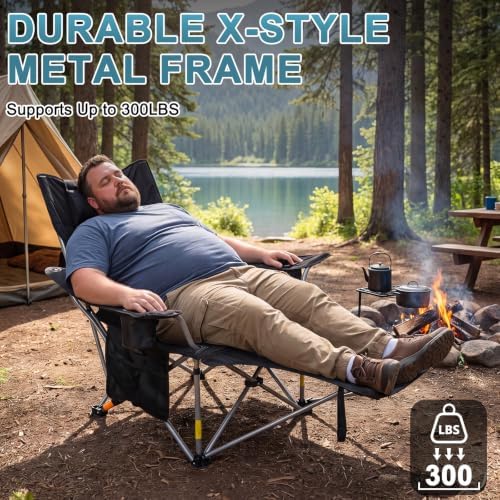 Romswi 2Pack 4-Position Reclining Camping Chair with Removable Footrest, 2-in-1 Adjustable Portable Lounge Chair with Cooler Bag, Cup Holder, Side Pockets & Carry Bag for Outdoor, Mesh Black