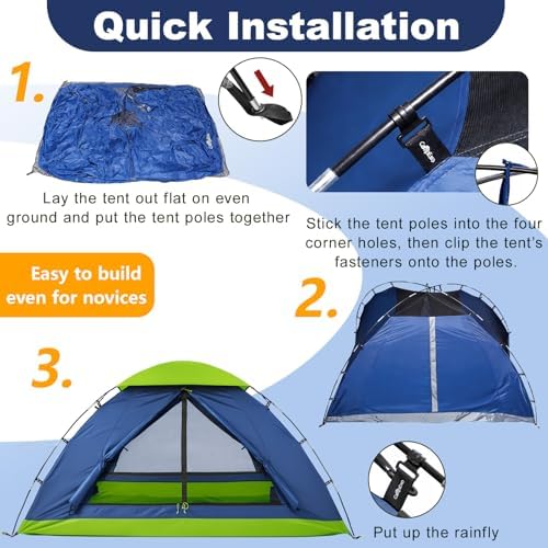 Camping Tent, 1-2 Person Tent, Lightweight Waterproof Backpacking Tent, 5-Minute Setup Outdoor Tent with Carry Bag, Ideal for Camping Hiking