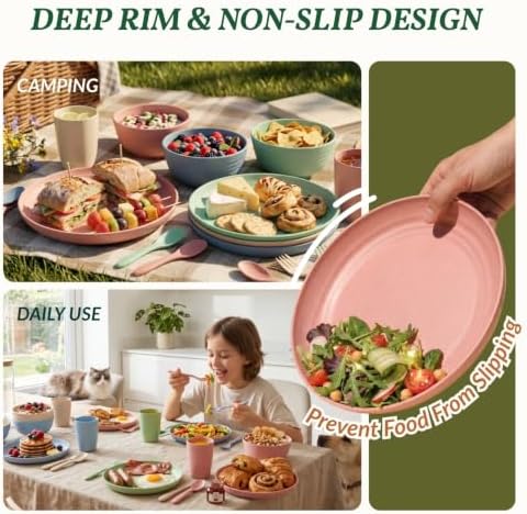 Homienly Wheat Straw Dinnerware Sets 20 PCS Plates and Bowls Sets Microwave and Dishwasher Safe Dish Set Unbreakable Camping Dish Set Cups and Plates Sets for Kitchen, Picnic, RV (Multilight)