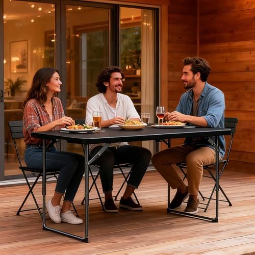 2 Pack Folding Table, 4FT Foldable Picnic Table with Adjustable Height, Heavy Duty Fold-in-Half Portable Table for Weddings, Camping, RV Travel, Parties, BBQs, Easy to Fold and Store, Black