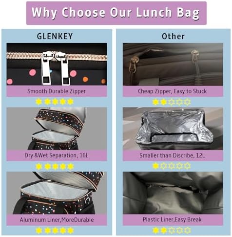 GLENKEY Expandable Lunch Box Women Insulated Soft Leakproof Cooler Bag