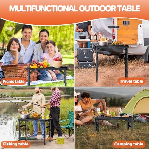 FUNYKICH Waterproof Camping Tables with Plastic Tabletop 22.8''x15.7''