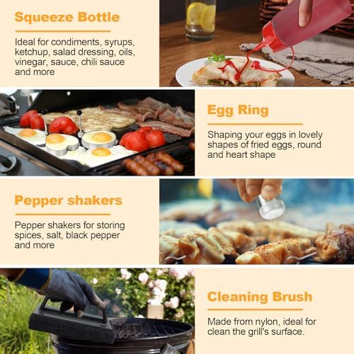 Terlulu Griddle Accessories Kit, 28 PCS Flat Top Grill Accessories for Blackstone and Camp Chef, Metal Spatula Set with Burger Press, Melting Dome, Tongs, Scraper, Carry Bag for Outdoor Grilling BBQ