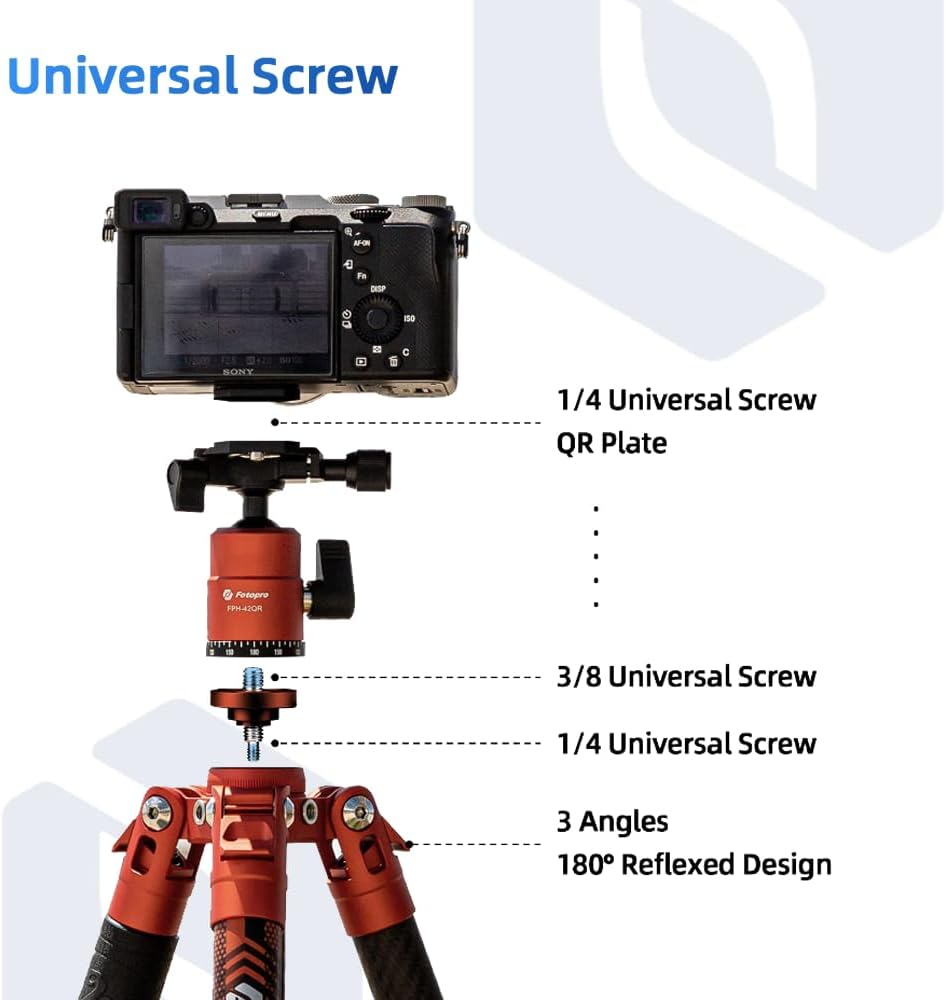 Fotopro Carbon Fiber Tripod 60 Inch 360 Degree Ball Head Quick Release Plate Lightweight Camera Tripod for Travel Tripod Folded Height Only 14.2",Max Loads up to 22lbs,Orange