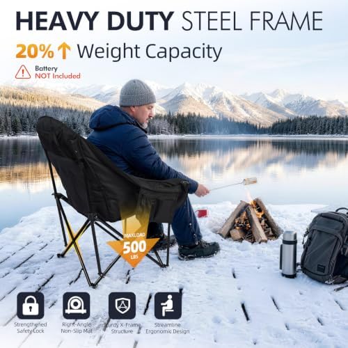 Heated Oversized Camping Chair - Heavy Duty Padded Comfy Warm Outdoor Chair