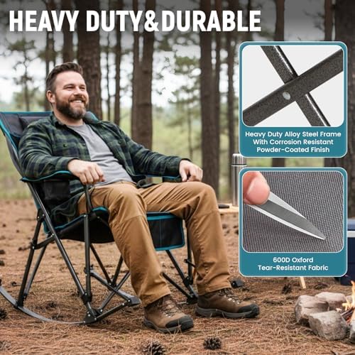 FUNDANGO Rocking Camping Chair for Adults, 2 Pack Portable Camp Chairs