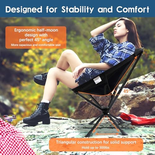 Raynesys Portable Swivel Camping Chair, 8 Seconds Quick Setup Easy Carry