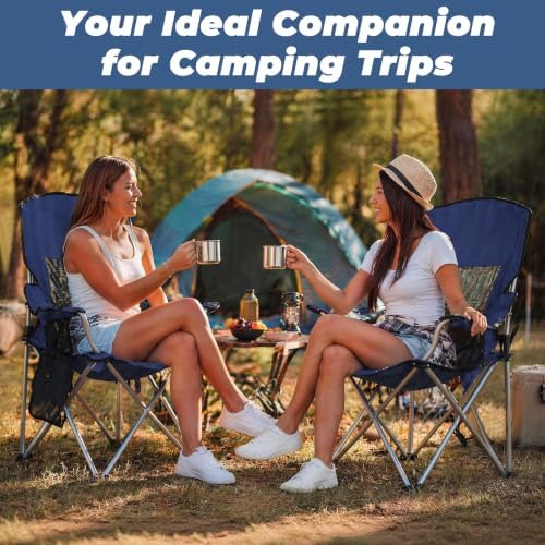 HULKFIT Folding Camping Chairs, Portable Outdoor Beach Lawn Chair for Adults with Carry Bag & Built-in Cup Holder, Casual Foldable Chair for Picnic Fishing Garden,Navy Blue
