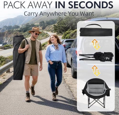 Oversized Camping Chairs for Adults - Heavy Duty Padded Outdoor Camp Chair