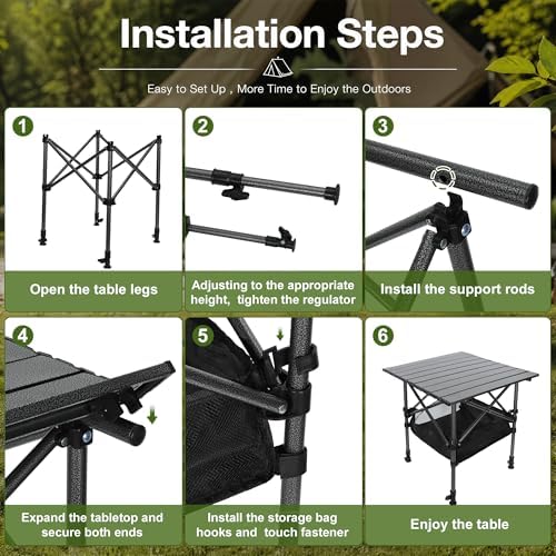 19.7"L x 20.9"W Folding Camping Table with Adjustable Height Black
