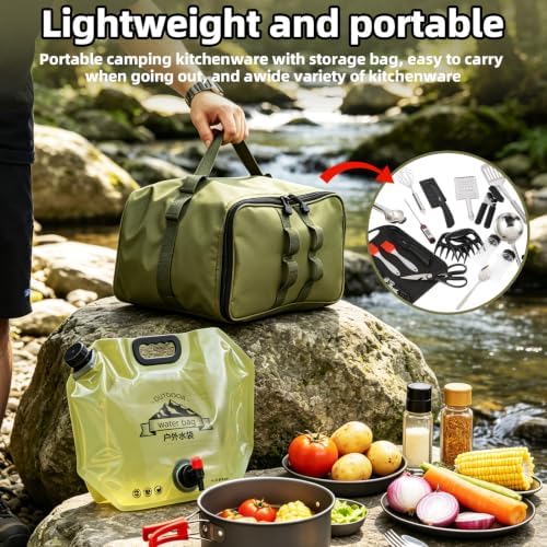 Jorunhe Camping Cooking Utensils Set – Portable Outdoor Cooking Utensils for Camping, RV, Backpacking & BBQ | Complete Camp Kitchen Gear Set with Carry Bag, Grilling Tools & Cooking Accessories