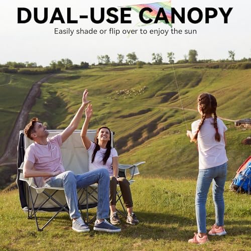 Double Camping Chair with Canopy,2 Person Folding Chair with Canopy, Green