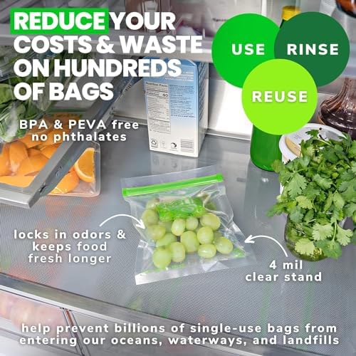 Smelly Proof 50pk Reusable Stand & Fill Food Storage Bags - BPA FREE, NO PEVA, Clear 3 mils STAND UP 6.5" x 7.5" - 50 pcs