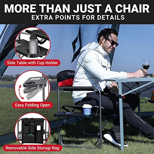 KingCamp 2-Pack Camping Folding Director Chairs with Side Table & Storage, Red