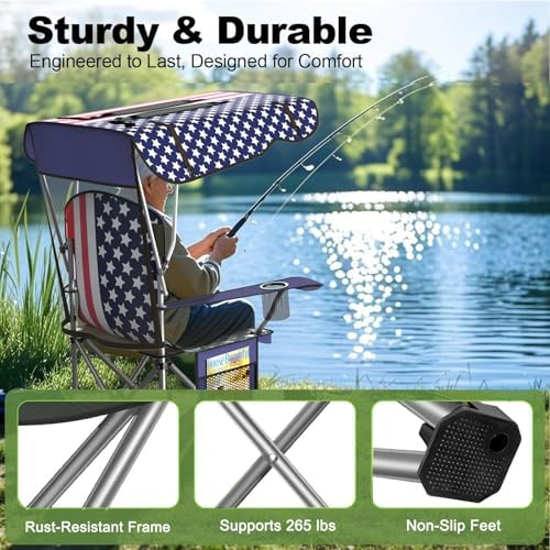 VTOY Portable Folding Camping Chair with Canopy, Outdoor Sun Shade Chair