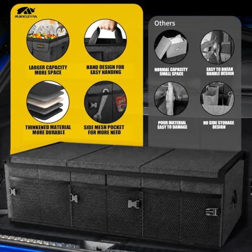 MIKKUPPA Trunk Organizer with Lid - 95L Collapsible Car Organizer, Gray
