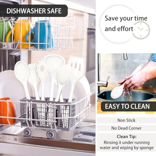 P&P CHEF White Kitchen Utensils, Silicone Cooking Utensil Set of 7
