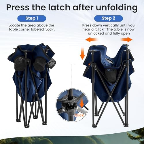 Portable Outdoor Folding Camping Table with 4 Cup Holders & Cooler Compartment, Waterproof Picnic Table for Picnic, BBQ, Beach, Hiking (Navy Blue)
