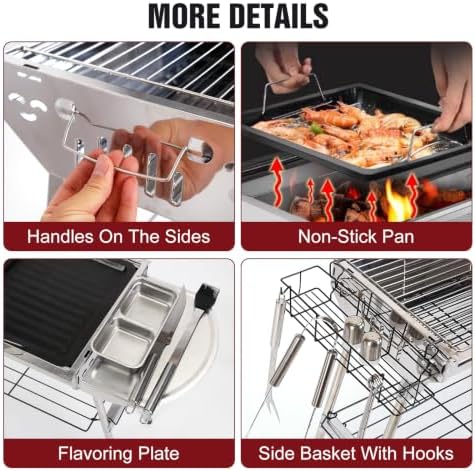 Portable Charcoal Grill, Large Outdoor BBQ Grill with Storage Shelf