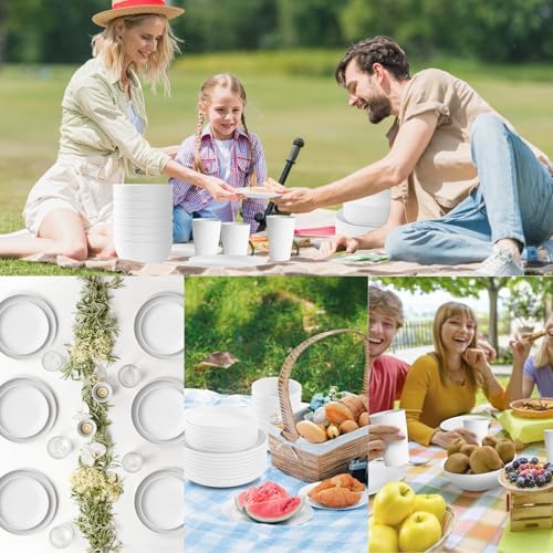 White Plate Set Dishes Set for 8 includes Dinner Plates,Pasta Bowls,Soup Bowls and Drinking Cups,Unbreakable White Dining Dishware Sets Microwave Dishwasher Safe For Kitchen Dorm Office Outdoor,32PCS