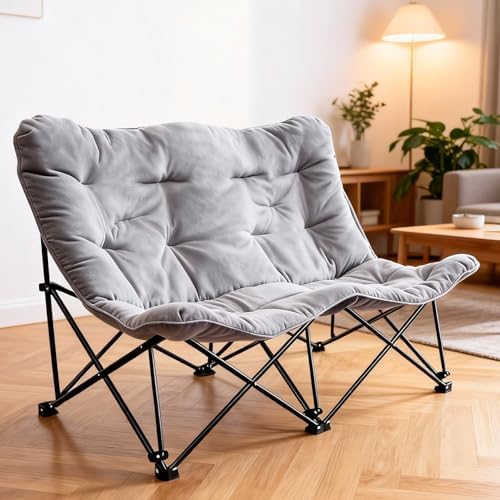 Oversized Padded Double Camping Chair with High Back Heavy Duty Folding Comfy Chair Butterfly Chair for Adults Lawn Patio Outdoor