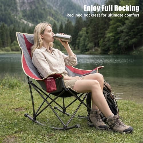 SUNNYFEEL Oversized Folding Rocking Camping Chair for Adults, 500lbs Red