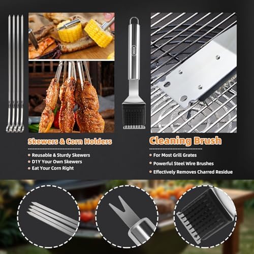BBQ Grilling Accessories 15Pcs Grill Utensils Set Great Gift for Men