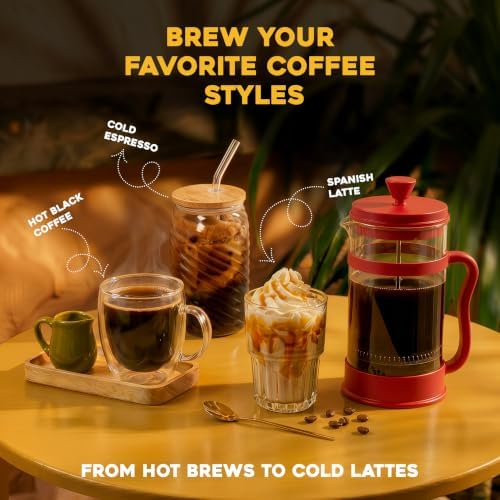 Utopia Kitchen Borosilicate Glass French Press Coffee Maker 34 Oz, Red