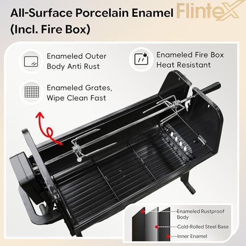 Flintex Portable Dual Zone Rotisserie & Grill, Charcoal Grill, Foldable