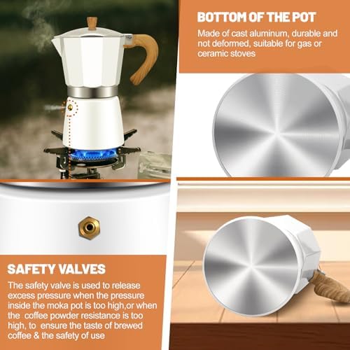 6 Cup Aluminum Espresso Stovetop Moka Pot Express Coffee Maker Percolator Italian Classic Mocha Coffee Machine for Italian and Cuban Cafe Brewing for Home & Camping 300ml 10oz