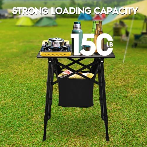 Aluminum Folding Camping Side Table with Carry Bag and Storage,Black