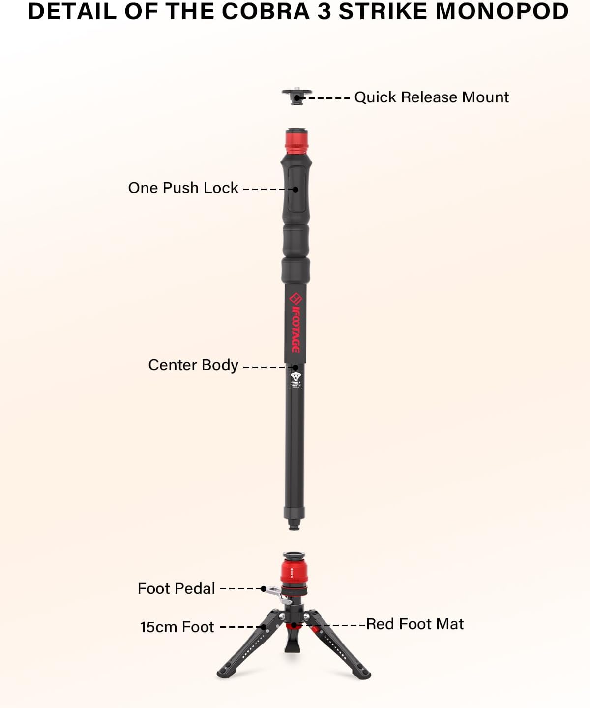 IFOOTAGE 59” Monopod with Feet,Cobra 3 Strike A150S,Professional Travel Camera Monopod,Pedal Lock Base,One-Click Design,for VCR DSLR Nikon Sony,Max.Load 11lbs/5KG