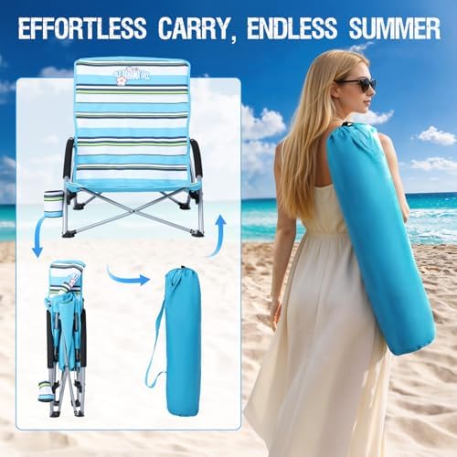 350lbs Capacity Low Beach Chair Lightweight Folding Sand Chair for Camping