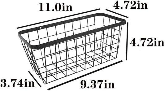 2 Pack Hanging Wall Basket Organizer Over the Cabinet Door Wire Baskets for Organizing -Space-Saving Hanging Baskets for Organizing Wall Mount Storage,No Drilling Adhesive Wall Storage Basket, Black