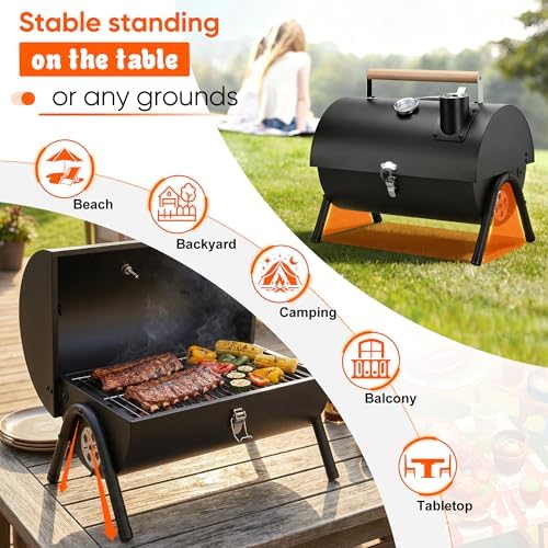 HaSteeL Portable Charcoal Grill with 6 BBQ Tools, Small for 1-3 People