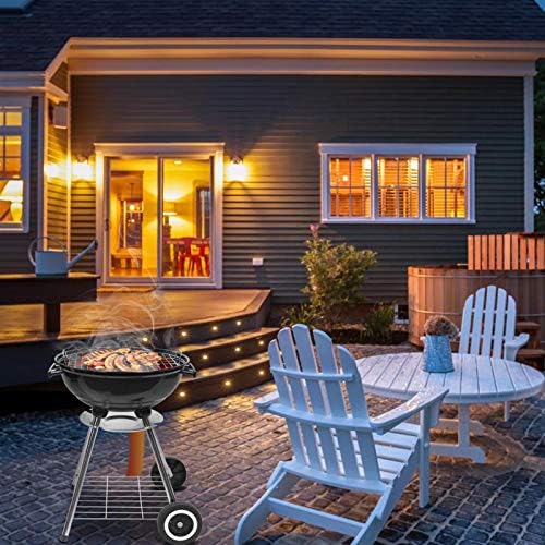 18.5" Portable Round Enamel Charcoal Grill,Kettle Outdoor Barbecue Smoker,Heavy Duty Outdoor BBQ Grill,Vertical Camping Barbecue Grill,with Lid & Wheels,for Garden Patio Beach Backyard (Black)