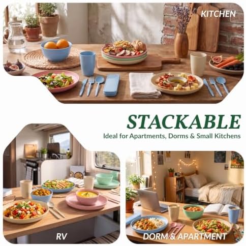 Homienly 28 Pcs Wheat Straw Dinnerware Sets, Kitchen Plates and Bowls Set