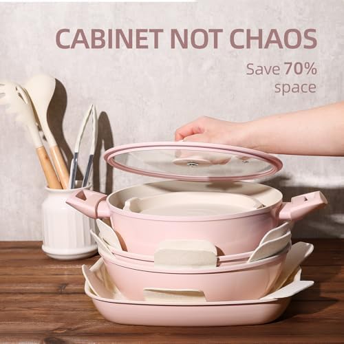 BECIGAR 23pcs Ceramic Pots and Pans Set