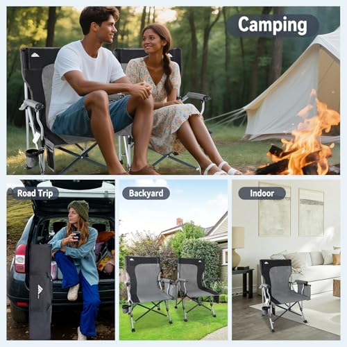 Ablazer 2 Pack Padded High Back Camping Chairs, 350 lb Capacity Each
