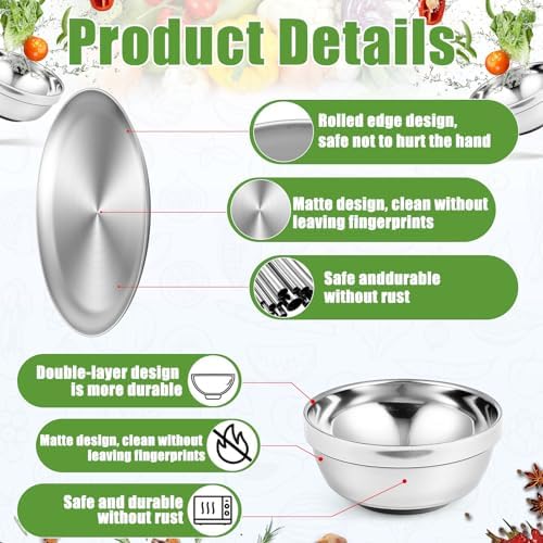 Sunnyray 10 Sets Stainless Steel Plates, Bowls, Cups for Camping