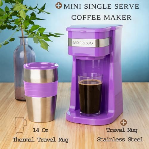 Mixpresso Single Serve & Single Cup Coffee Maker with 14oz Travel Mug