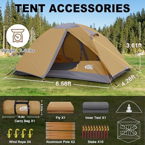 camppal 2 Person Backpacking Tent Waterproof Lightweight 2 Man Camping Tent