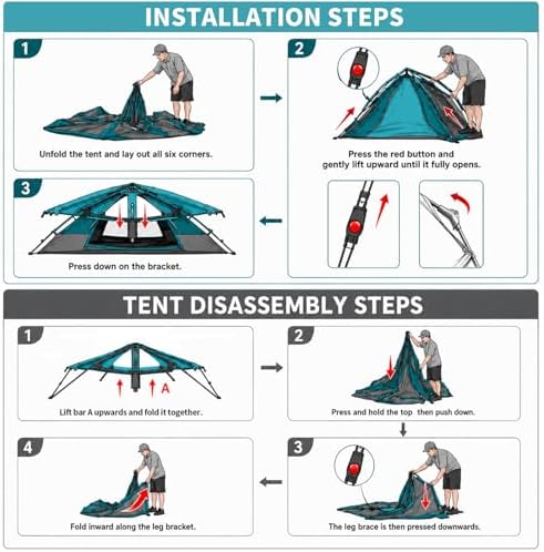 Hewolf 2/3/4 Person Camping Tent - Instant Pop Up Waterproof 2 Doors Tent with Easy Setup | 3-Season Hexagonal Dome Design for Family, Hiking & Traveling