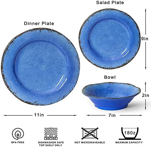 LEHAHA 12 Piece Melamine Dinnerware Set Farmhouse Outdoor Dishes Set for 4